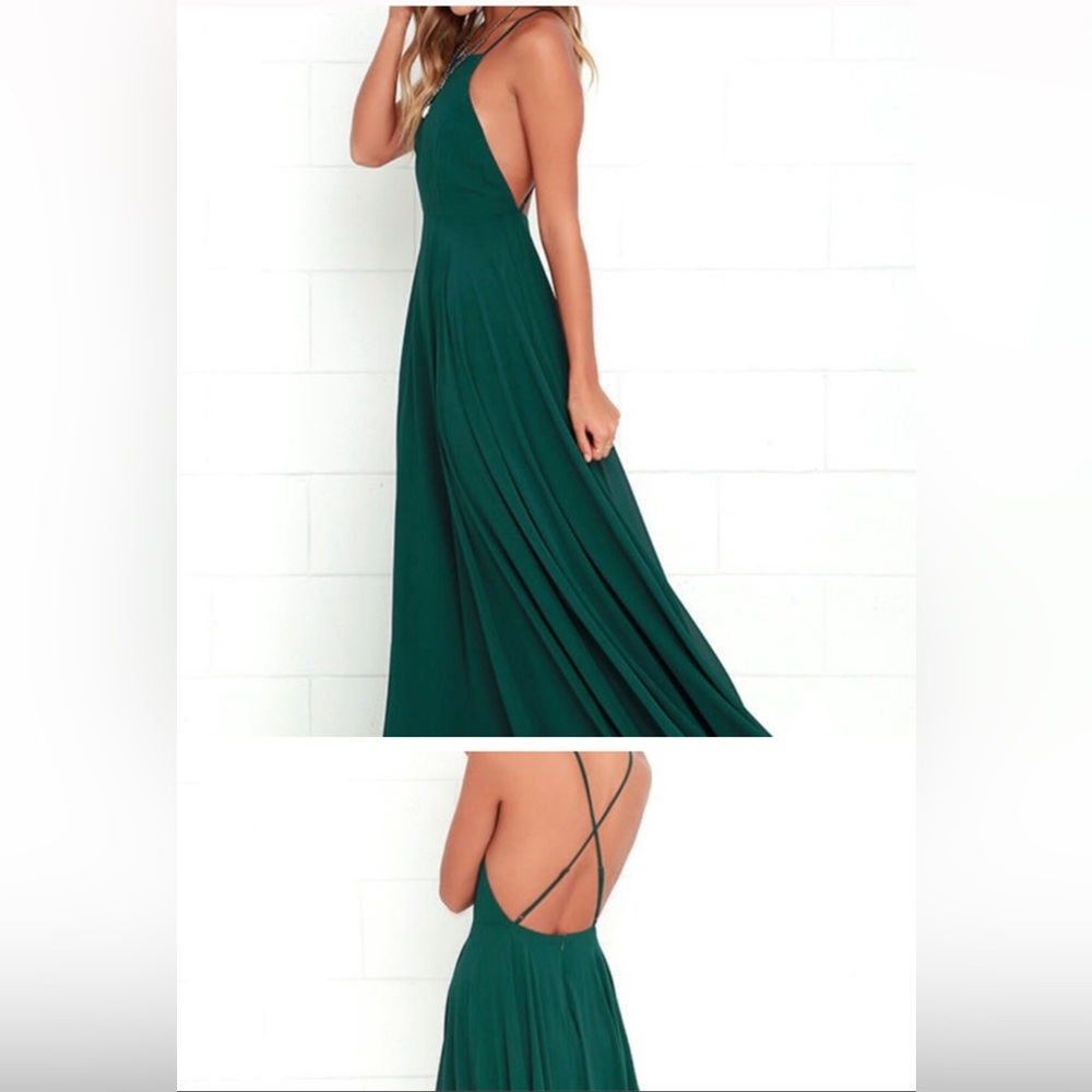 Floor length dark green dress from LuLu